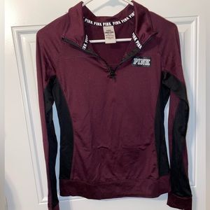 LOVE PINK Womens 1/4 Zip Maroon And Black Collared Long Sleeve Size XS